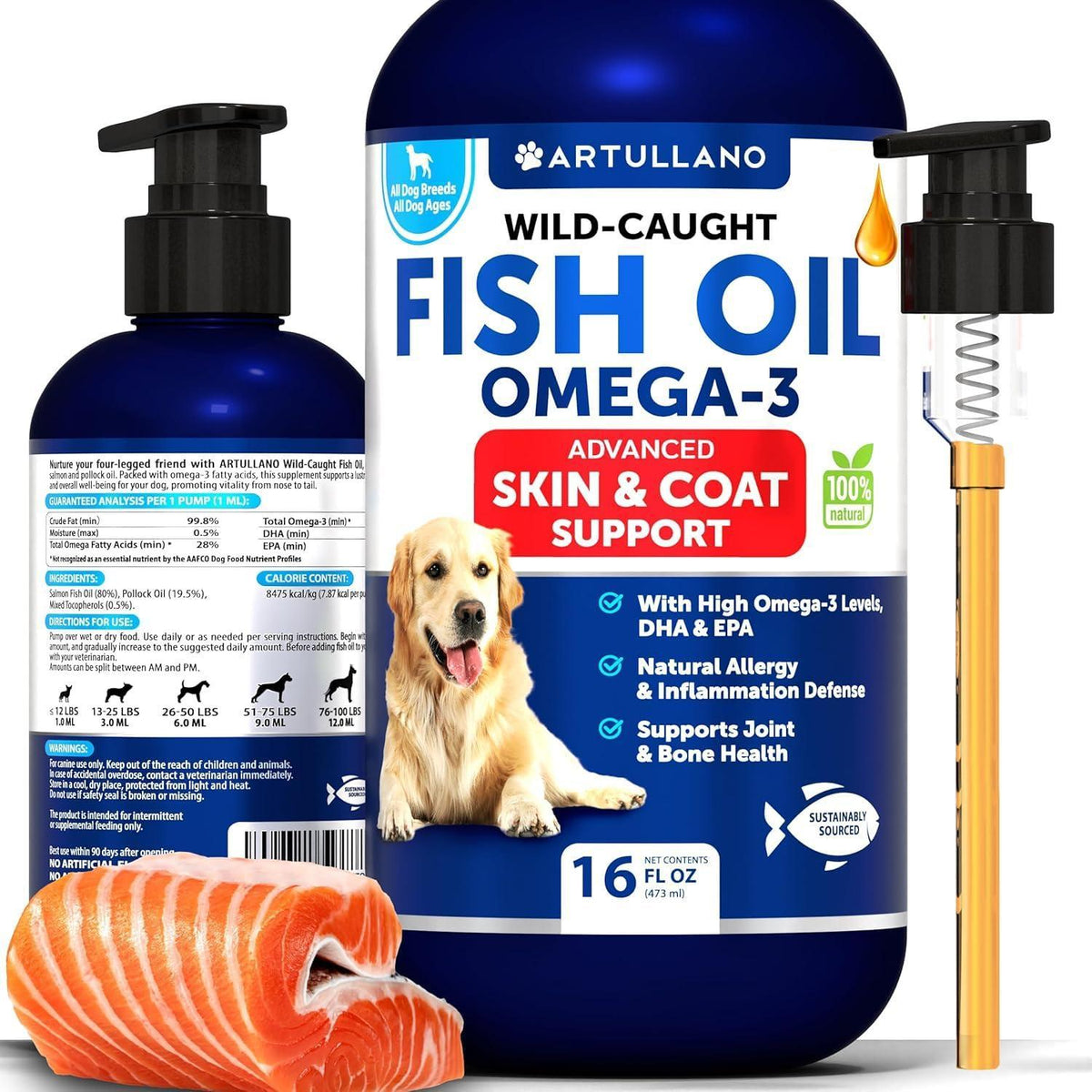 Omega-3 Fish Oil for Dogs – 16 oz Skin, Coat & Joint Support