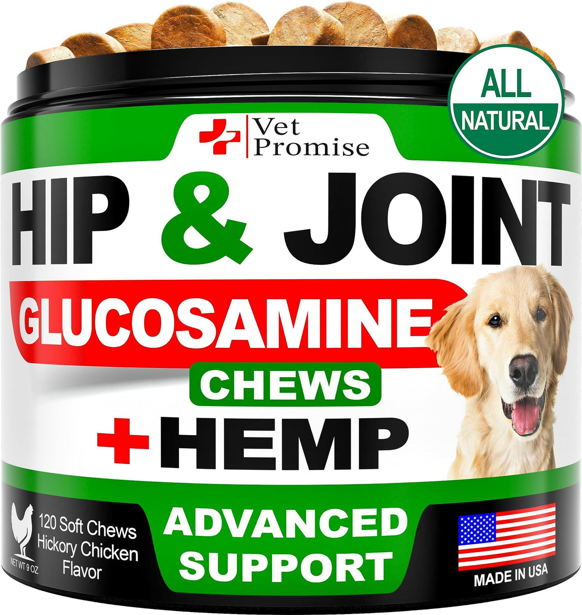 Hemp Hip & Joint Supplement for Dogs Glucosamine 120 Chews