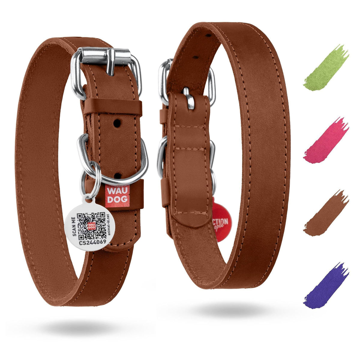Classic Leather Dog Collar – Brown, 12–15 in Neck