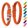 Rolled Leather Dog Collar – Orange, 10–13 in Neck